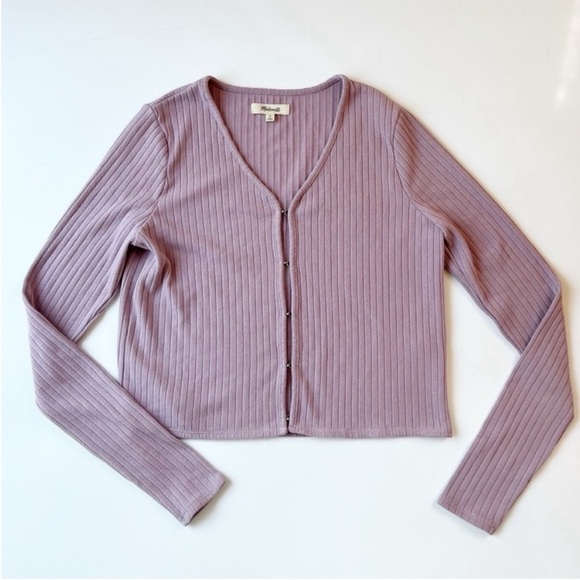 Madewell Ribbed Knit Cardigan Provence Purple Cropped Hook-and-Eye S - Picture 2 of 10